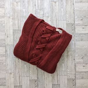PINQUE Burgundy Knit Cardigan with Braided Back Detail
